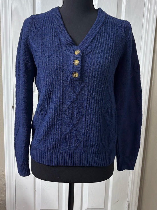 St. John's Bay Sweaters - St. John's Bay Navy V-Neck Cable Knit Sweater with Three Buttons